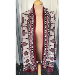 H&M Divided Cascading Cardigan Women's Tan/Red Aztec Tribal‎ Print Size Small